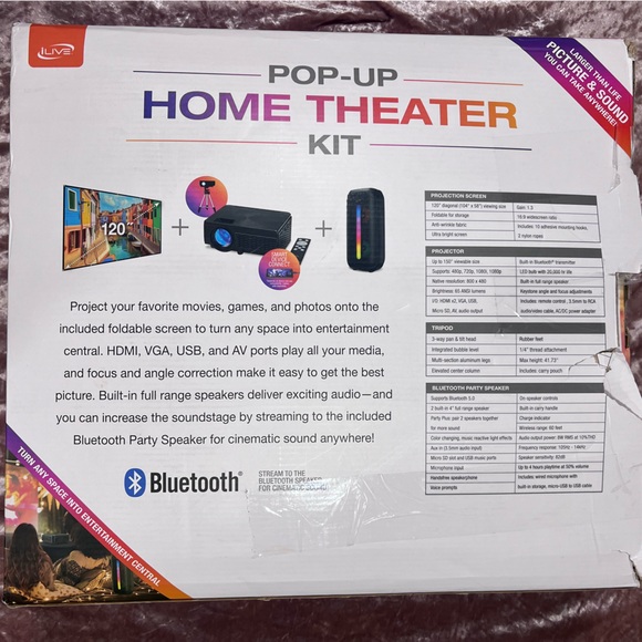 iLive Popup Theater Kit Bundle 2023 With HDMI Cord: 1080p HD Mini Projector - Picture 10 of 12